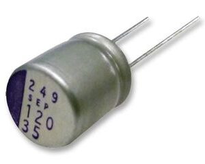 Cap Aluminum 1000uF 16V 20% (10 X 13mm) Radial Cylindrical 5mm 5400mA 5000hr 105°C Bulk, 16SEPF1000M, Panasonic